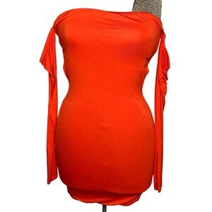 Meek Orange Off the Shoulder Long Sleeve Bodycon Dress